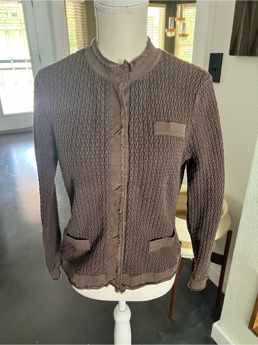 Talbots petite Brown Women's Textured Knit Jacket/sweater
